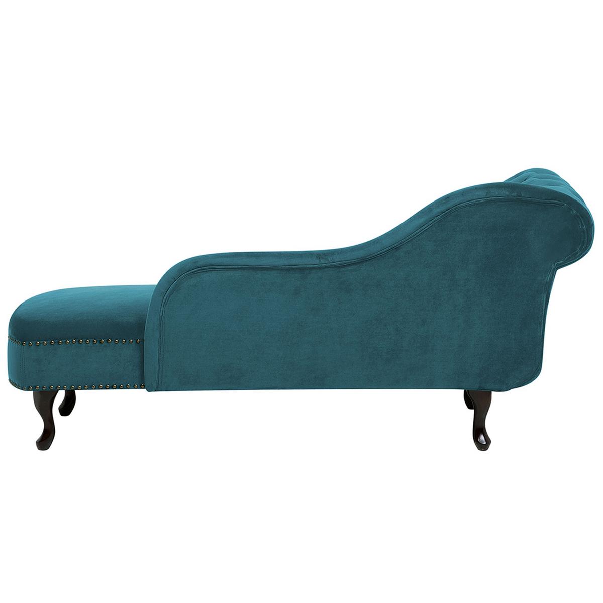 CHAISELONGUE Samtstoff smaragdgrün linksseitig Nimes - Schwarz/Hellgrün, Textil (170/79/61cm) - Beliani