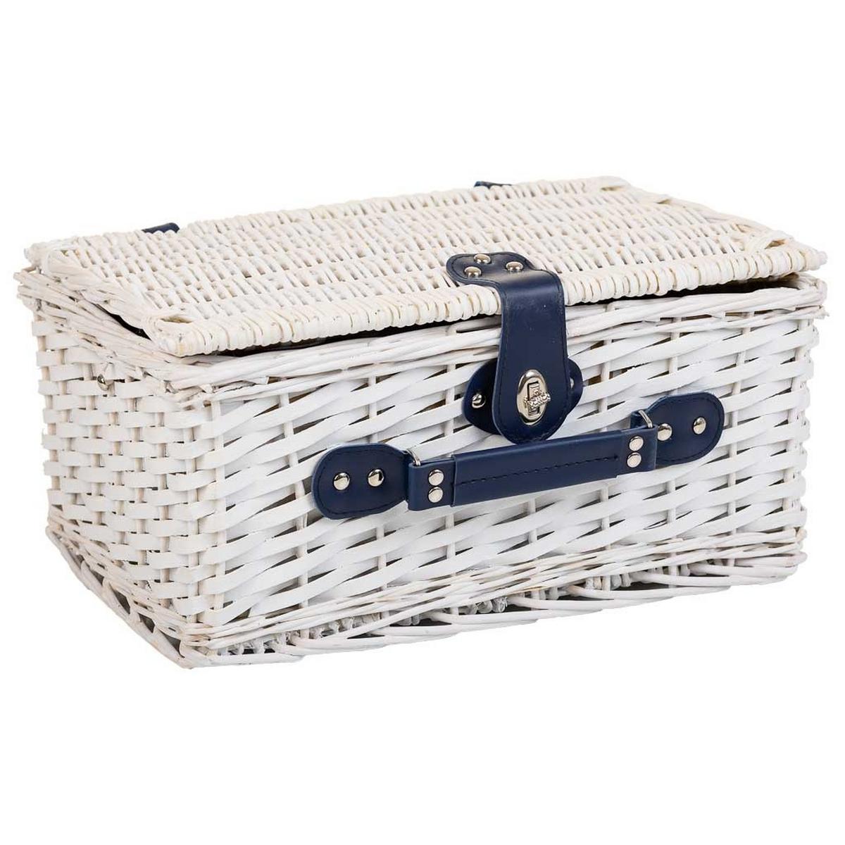 PICKNICKKORB, weiß, 40x28x19cm - Blau, Naturmaterialien (40/19/28cm) - Wanderlust