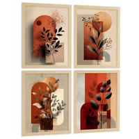 POSTER 4er Kunstdruck-Set Wandbilder Blumen Abstrakt Rot Orange modern Wohnzimmer Deko, Schlafzimmer, Küche, Badezimmer Rahmenlos A3 - Beige, Papier (29.7/1/42cm) - Nacnic