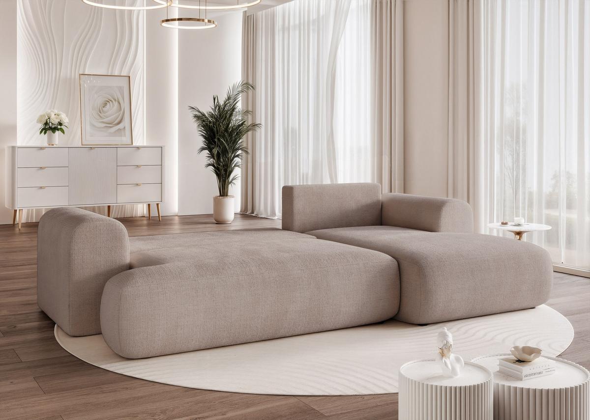 ECKSOFA BLOOM Rechts mit Schlaffunktion und Bettkasten Grau - Grau, Kunststoff/Textil (263/150cm) - Idohome