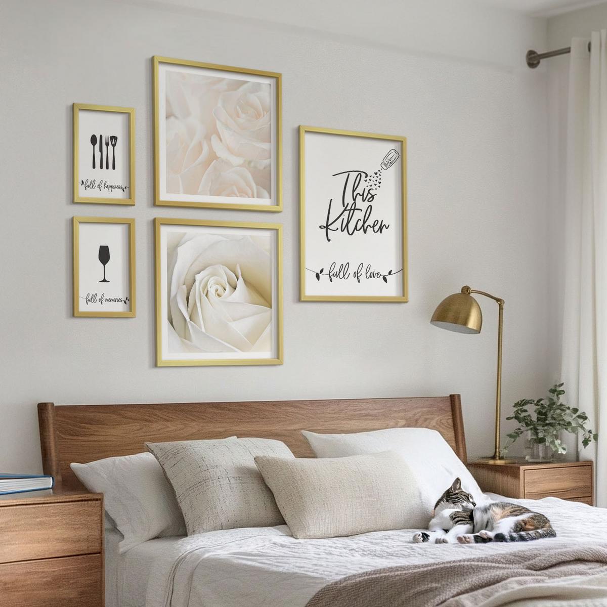 BILDER SET 5er Set - 50x50 cm & 20x30 cm & 40x60 cm Goldrahmen - Geometrische Muster im Bauhaus-Stil - Goldfarben, Kunststoff (40/60cm) - TULUP