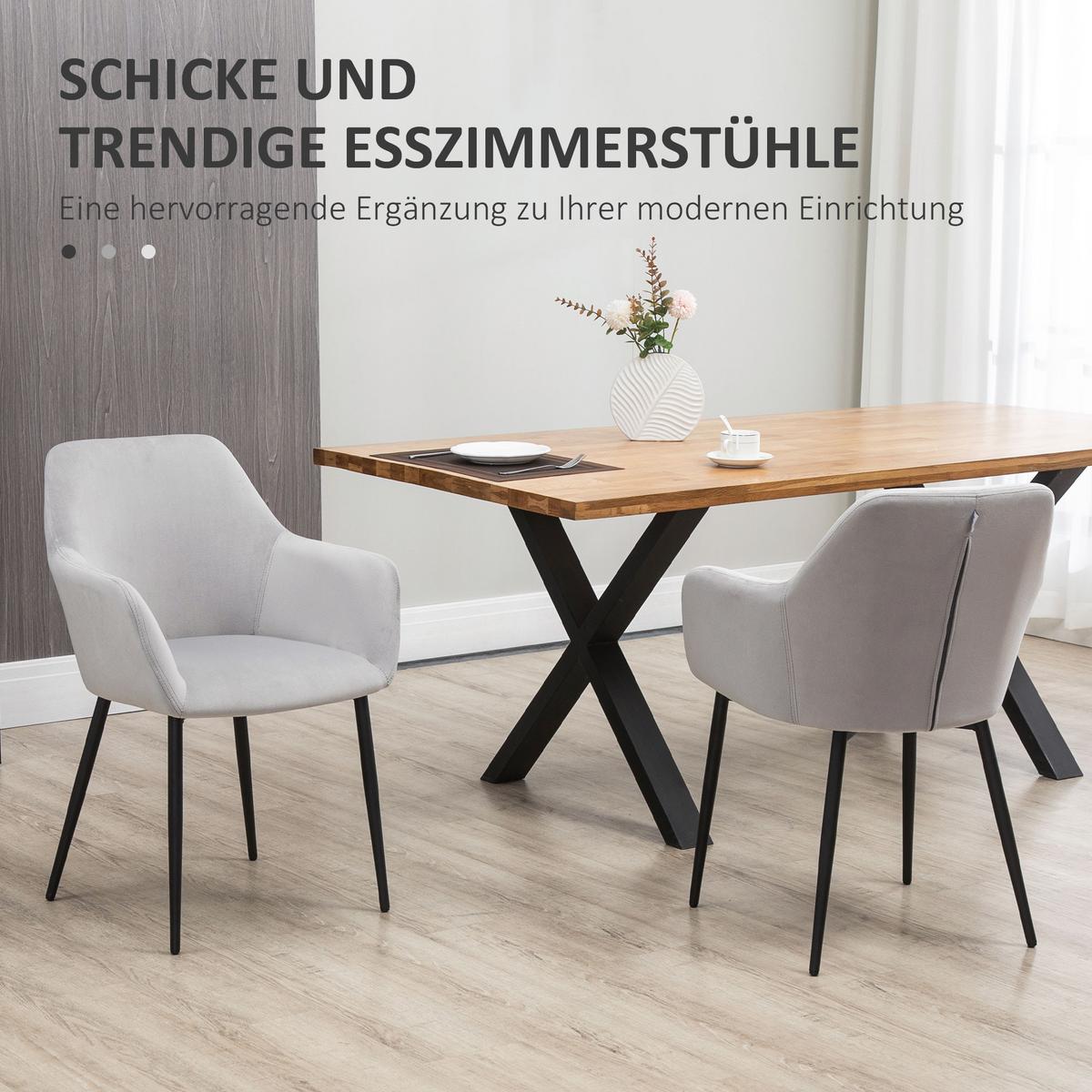 ESSZIMMERSTÜHLE 2er Set Küchenstuhl mit Rückenlehne, Samtoptik für Wohnzimmer - Hellgrau, Textil (57/80/54cm) - HOMCOM