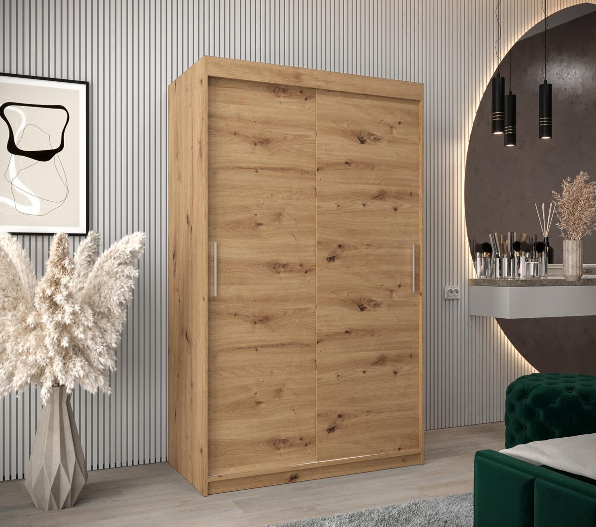 SCHIEBETÜRENSCHRANK TOKYO 200/120/62 2-türig - Silberfarben/Eiche Artisan, Holz/Kunststoff (120/200/62cm) - MÖBEL KRYSPOL