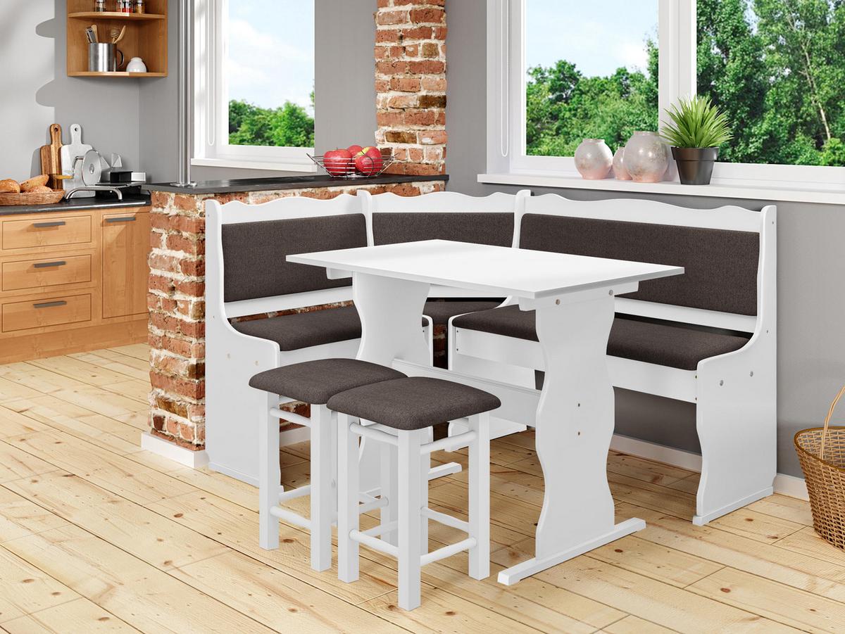 ECKBANKGRUPPE Mini - Dunkelbraun/Weiß, Holz (145/87/105cm) - MIRJAN24