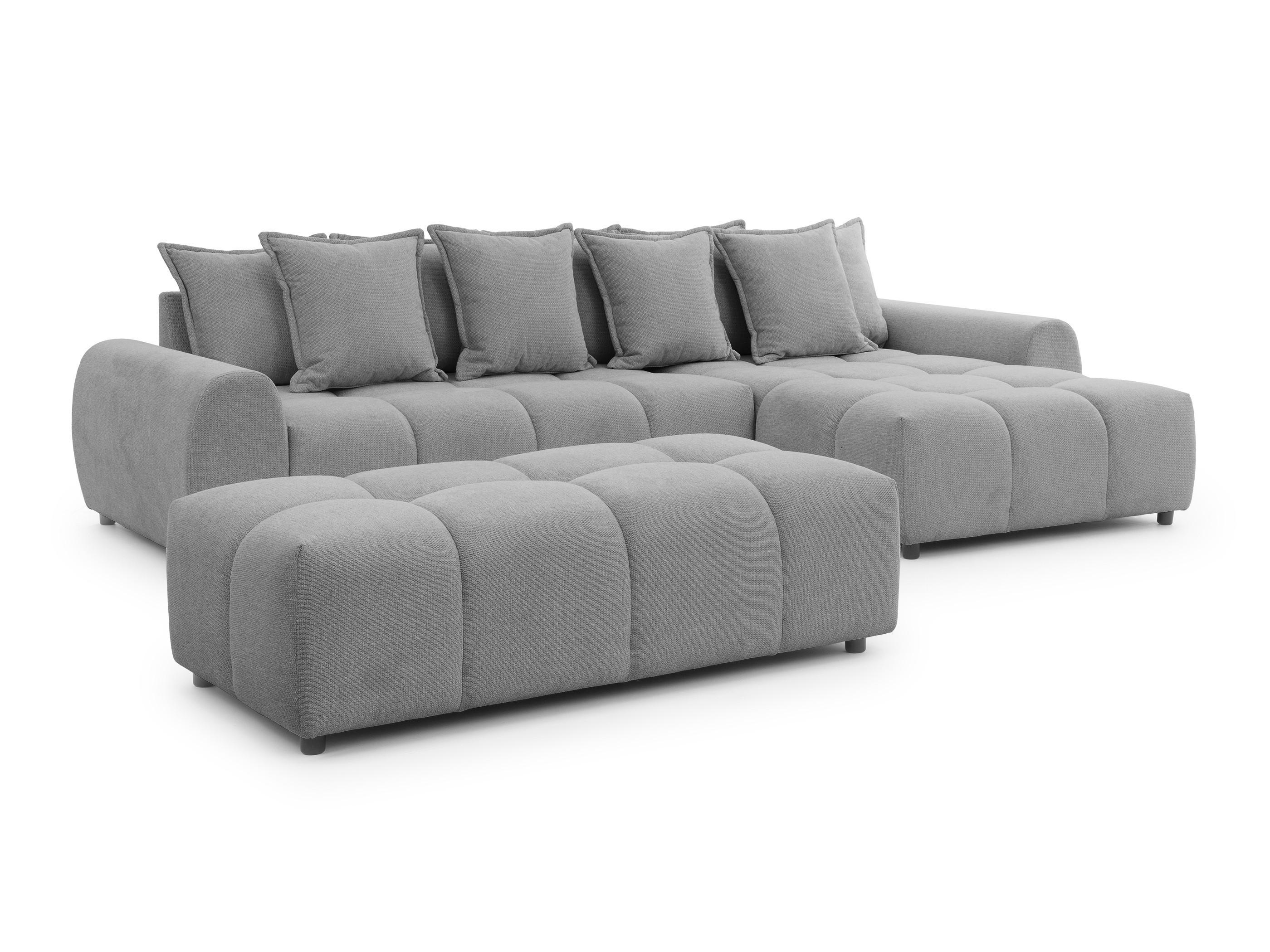 ECKSOFA inkl. Hocker Bubble mit Schlaffunktion und losen Rückenkissen, Sitzfläche Bubble-Optik aus weichem Grau Strukturstoff - Ottomane Rechts - Schwarz/Grau, Holz/Kunststoff (306/180cm) - S-Style