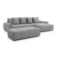 ECKSOFA inkl. Hocker Bubble mit Schlaffunktion und losen Rückenkissen, Sitzfläche Bubble-Optik aus weichem Grau Strukturstoff - Ottomane Rechts - Schwarz/Grau, Holz/Kunststoff (306/180cm) - S-Style