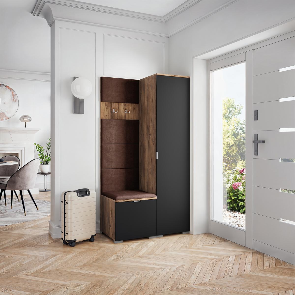 GARDEROBENSCHRANK LORI 95/181/51 cm Modern Garderobe-Set Eiche Lefkas - Eichefarben/Schwarz, Holzwerkstoff (95/181/51cm) - MASSENO