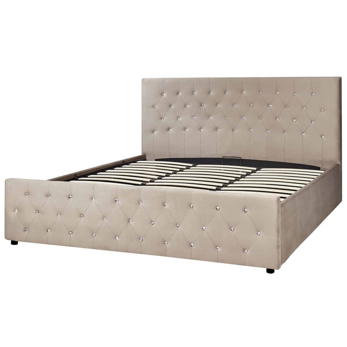 BETT mit Stauraum 180/200 cm Samtstoff Taupe Amiens - Taupe, Textil (180/200cm) - Beliani