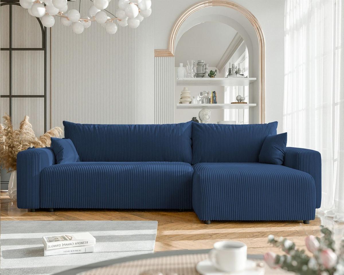 ECKSOFA Luna Max Mit Schlaffunktion - Blau, Holzwerkstoff/Textil (145/278cm) - Fun Möbel