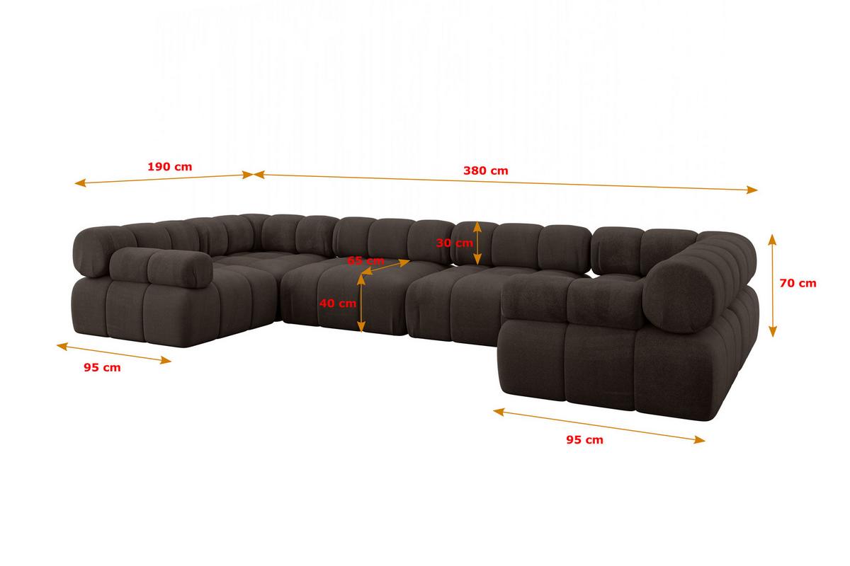 WOHNLANDSCHAFT modulares Sofa Birno-U2 - 380x190x70 cm Braun Velours - Braun, Holzwerkstoff/Textil (380/70/190cm) - ALTDECOR