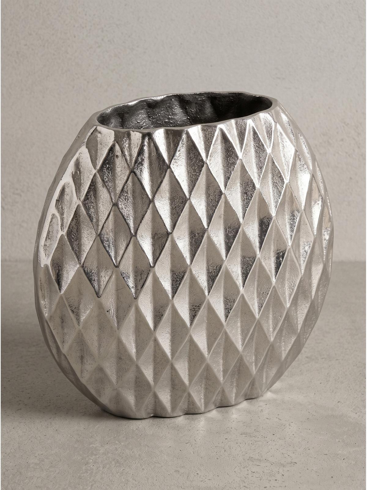 TISCHVASE BERLENGA, Aluminium, handgefertigt, Silber, 33,5 x 12,5 x 32 cm - Silberfarben, Metall (32cm) - KADIMA DESIGN