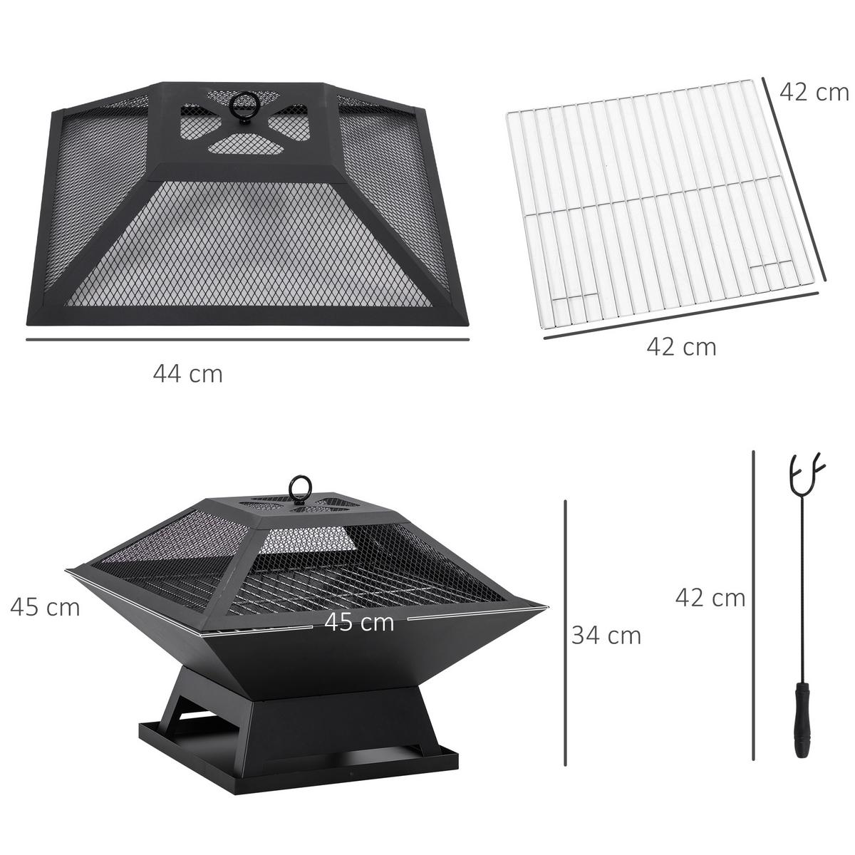 FEUERSCHALE, Stahl, Schwarz - Schwarz, Metall (45/34/45cm) - Outsunny