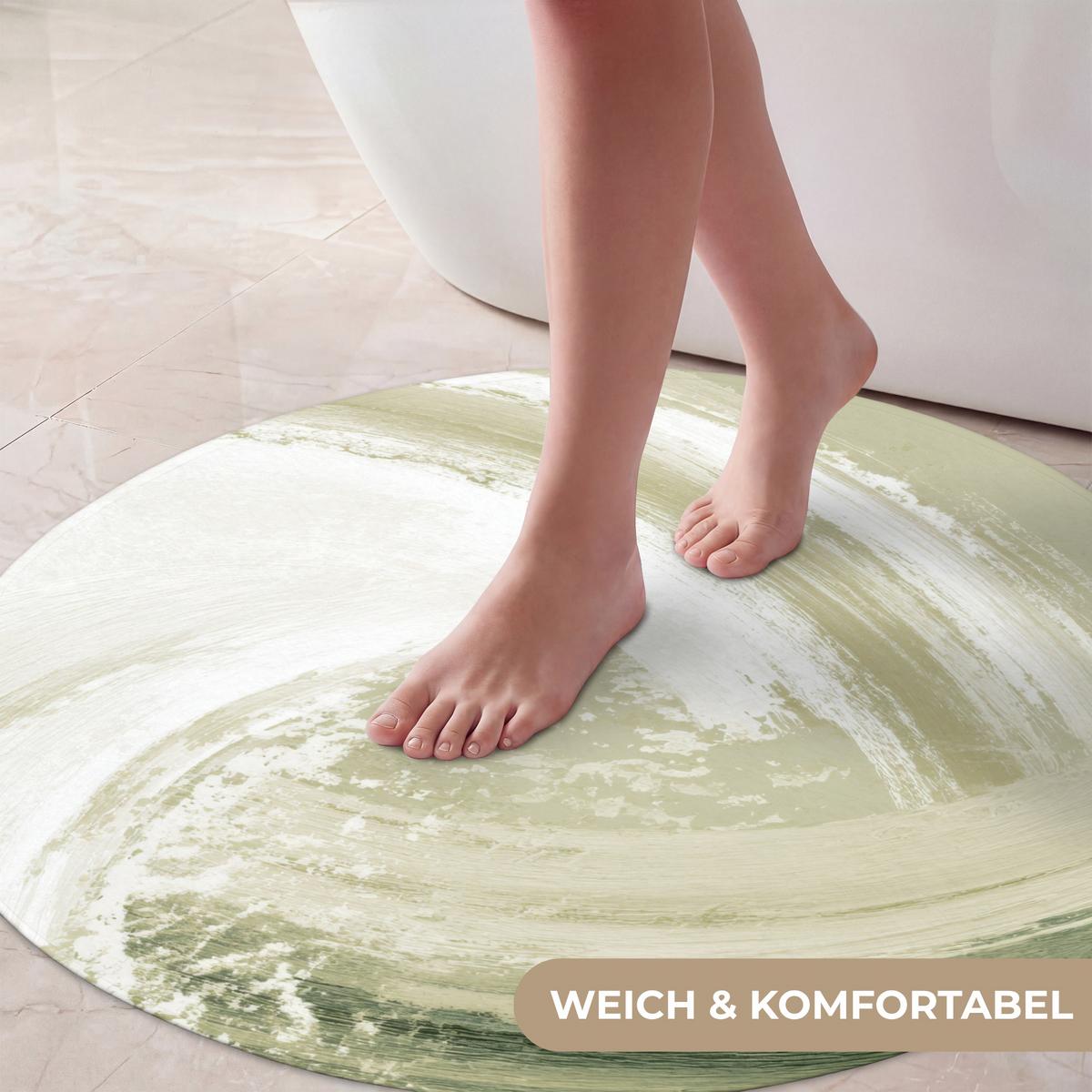 BADEMATTE Abstrakt - Pinselstriche - Wellen - Grün Badvorleger 70x70 cm - Mintgrün, Textil (70/70cm) - OnlyWow
