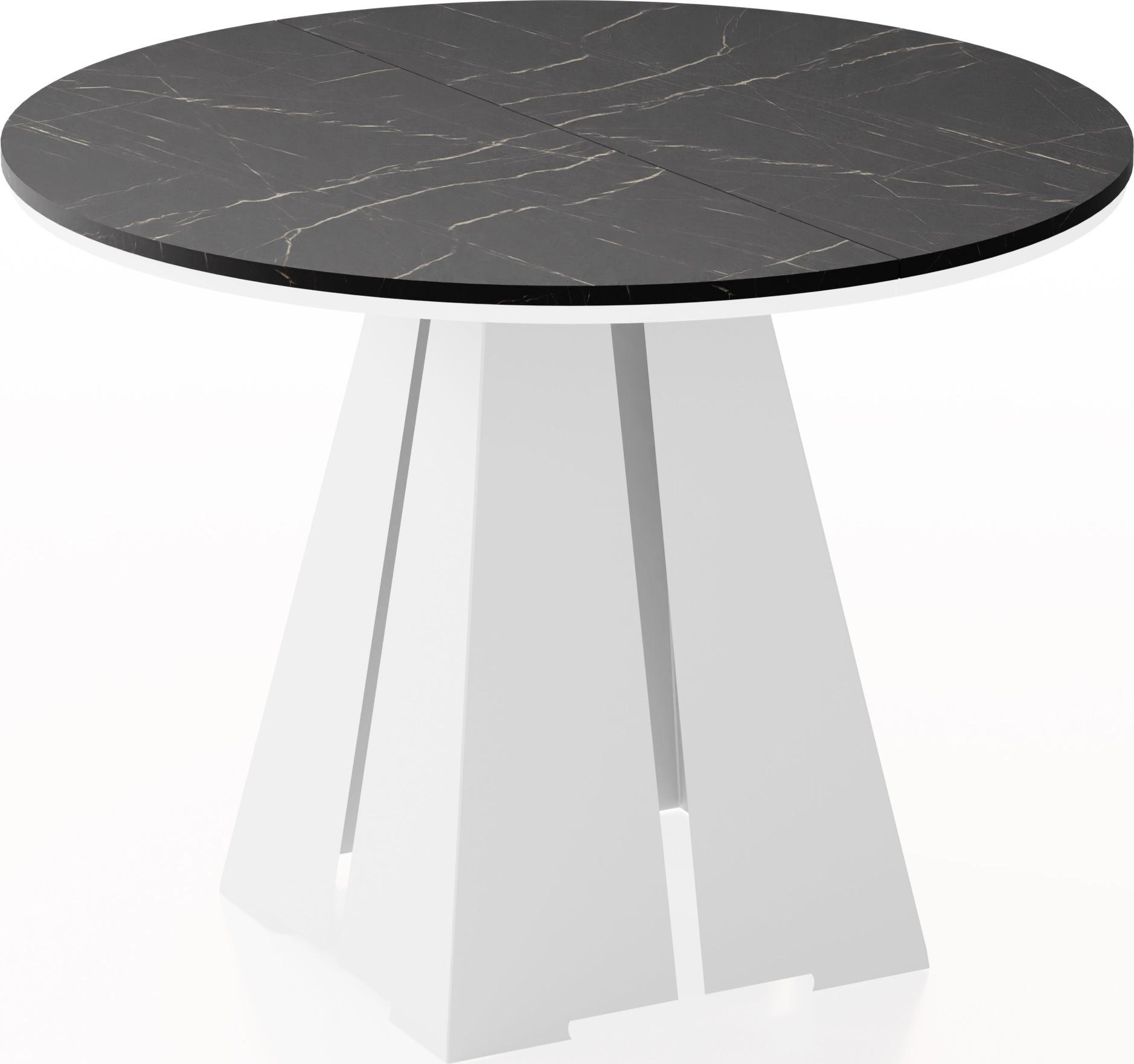 ESSTISCH Kova runder ausziehbarer, Marmor Schwarz 120-200/120/76 cm - Anthrazit/Weiß, Holzwerkstoff/Metall (120/196/76cm) - WFL GROUP