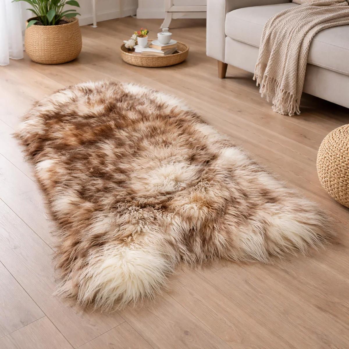 SCHAFFELL Langhaar skandinavisch weich chromfrei Braun geflammt ca. 105 cm - Braun, Fell (55/105cm) - Provellus