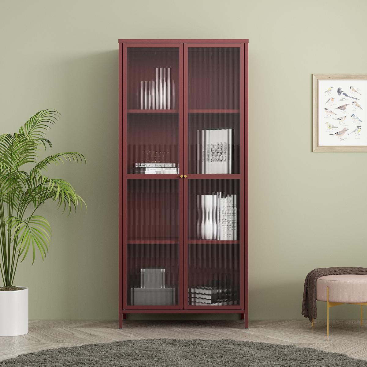 VITRINENSCHRANK Säkylä - Bordeaux, Glas/Metall (80/180/35cm) - [en.casa]