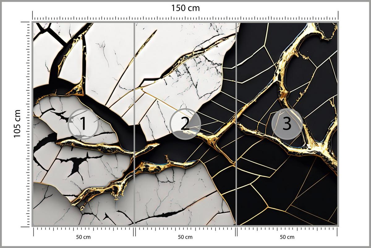 FOTOTAPETER für Badezimmer Abstrakter Marmor Goldene Verzierung 150x105 - Schwarz/Weiß, Papier (150/105cm) - Muralo