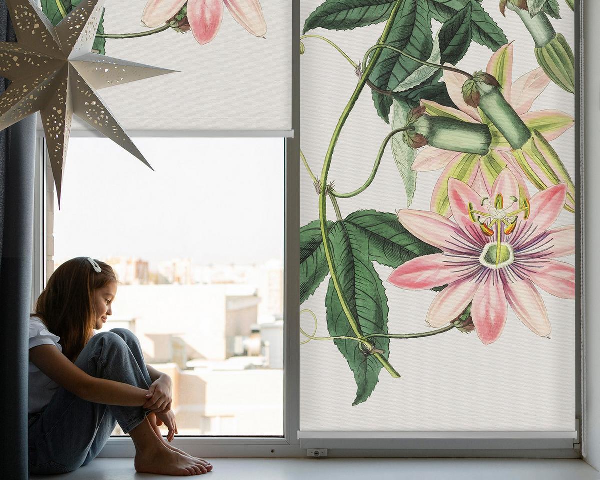 INNENROLLO - Fensterrollo - Rollo - 90x140 cm - Rosa Blume - Grau, Kunststoff (90/140/0.5cm) - TULUP
