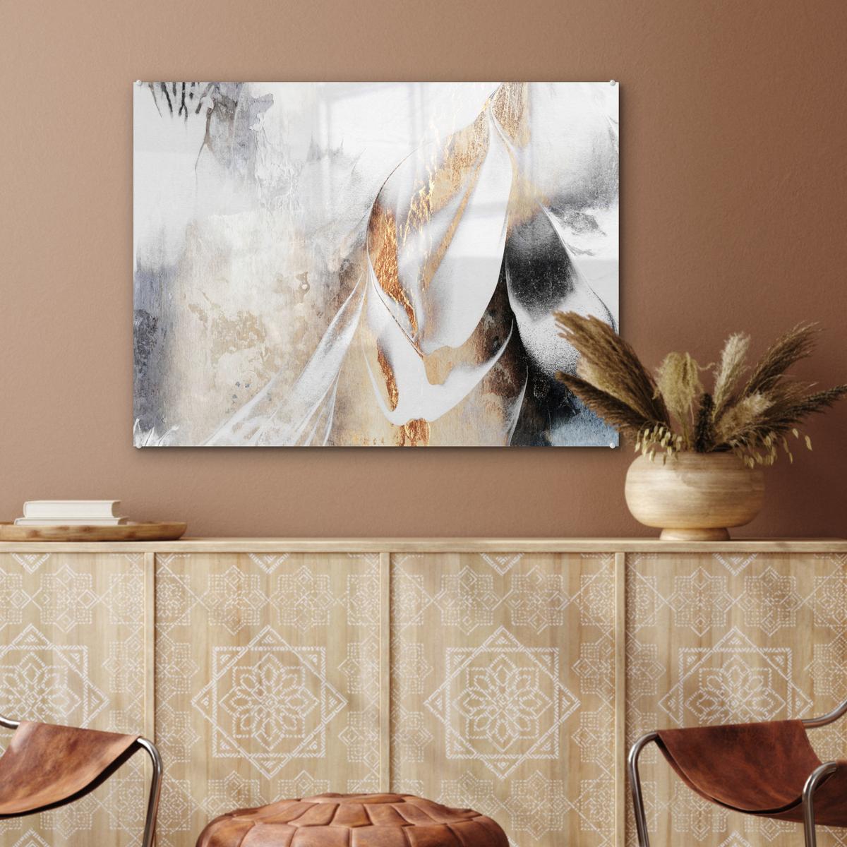 ACRYLGLASBILD Luxus - Abstrakt - Gold - Weiß 80x60 cm - Goldfarben, Glas (80/60cm) - MuchoWow
