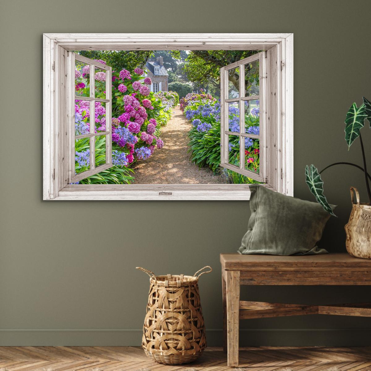 METALLBILD Hortensie - Durchsichtig - Blumen - Sommer - Lila - Weg Deko Groß 120x80 cm - Lila, Metall (120/80cm) - MuchoWow