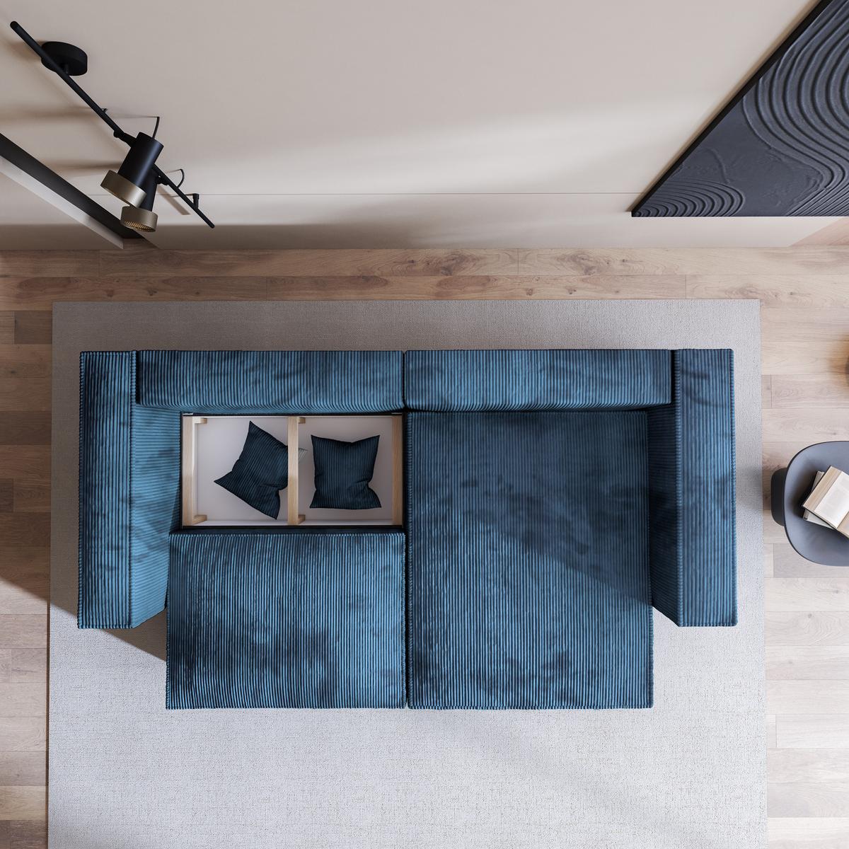 ECKSOFA NERIO P Blau Kordstoff mit Schlaffunktion - Blau/Grau, Holz/Kunststoff (245/148cm) - MASSENO