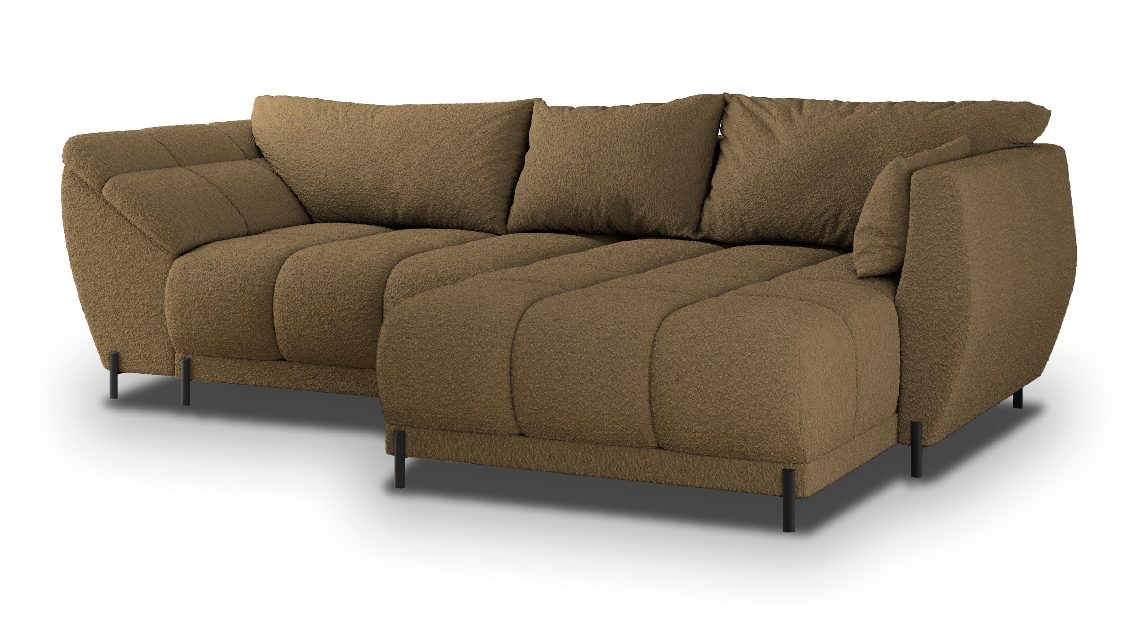 ECKSOFA VESTANO R-S Orange Boucle-Stoff mit Schlaffunktion - Orange, Holz (287/182cm) - MASSENO