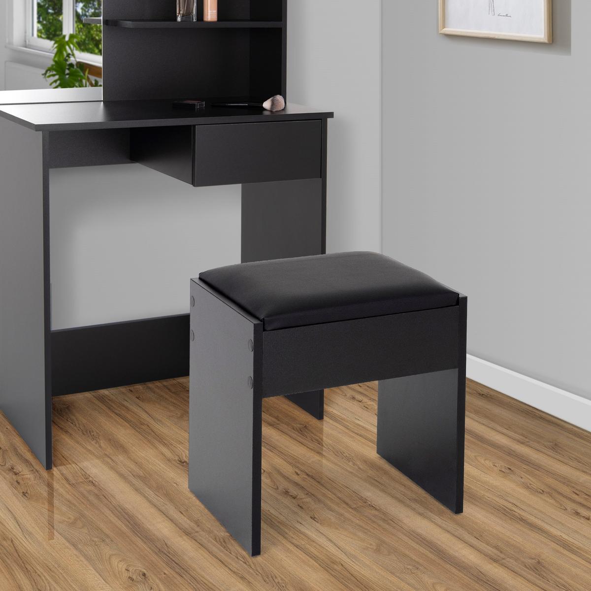 HOCKER Schwarz 40x43x29,5 cm für Schminktisch - Schwarz, Holzwerkstoff (29.5/43/40cm) - ECD-Germany