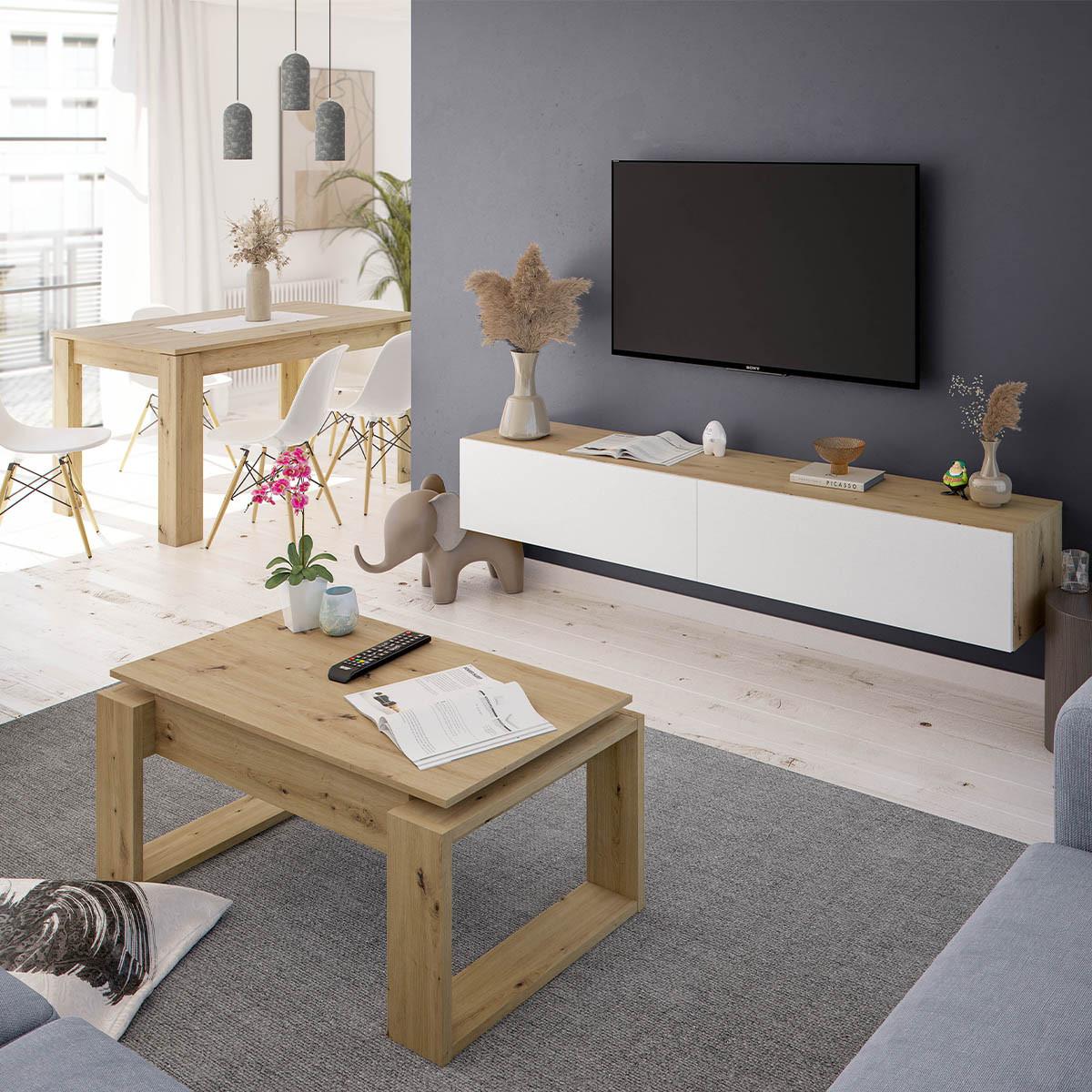 DESIGN Couchtisch mit hochklappbarer Tischplatte L102 cm - Ciara - Eiche Artisan, Holzwerkstoff (8.3/50/43cm) - Calicosy