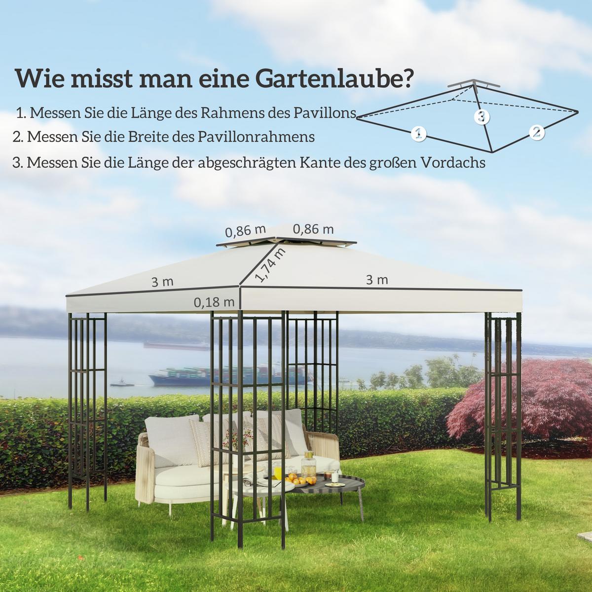 ERSATZDACH Dach für Metall-Gartenpavillon Pavillon Partyzelt Gartenzelt 3x3 - Weiß, Kunststoff (300/18/300cm) - Outsunny