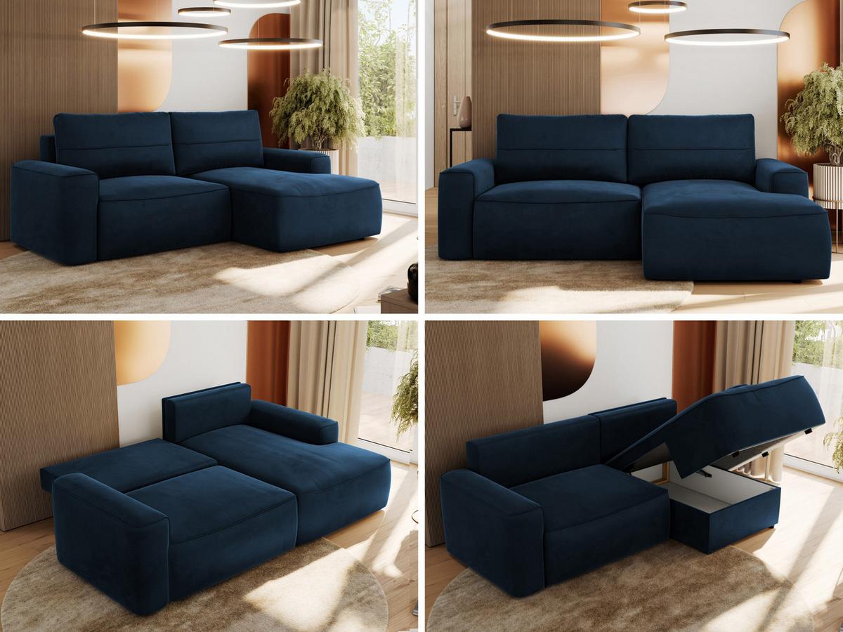 ECKSOFA BELLUNO L Dunkelblau Velvet - Rechts - Blau/Schwarz, Textil (233/144cm) - MKS