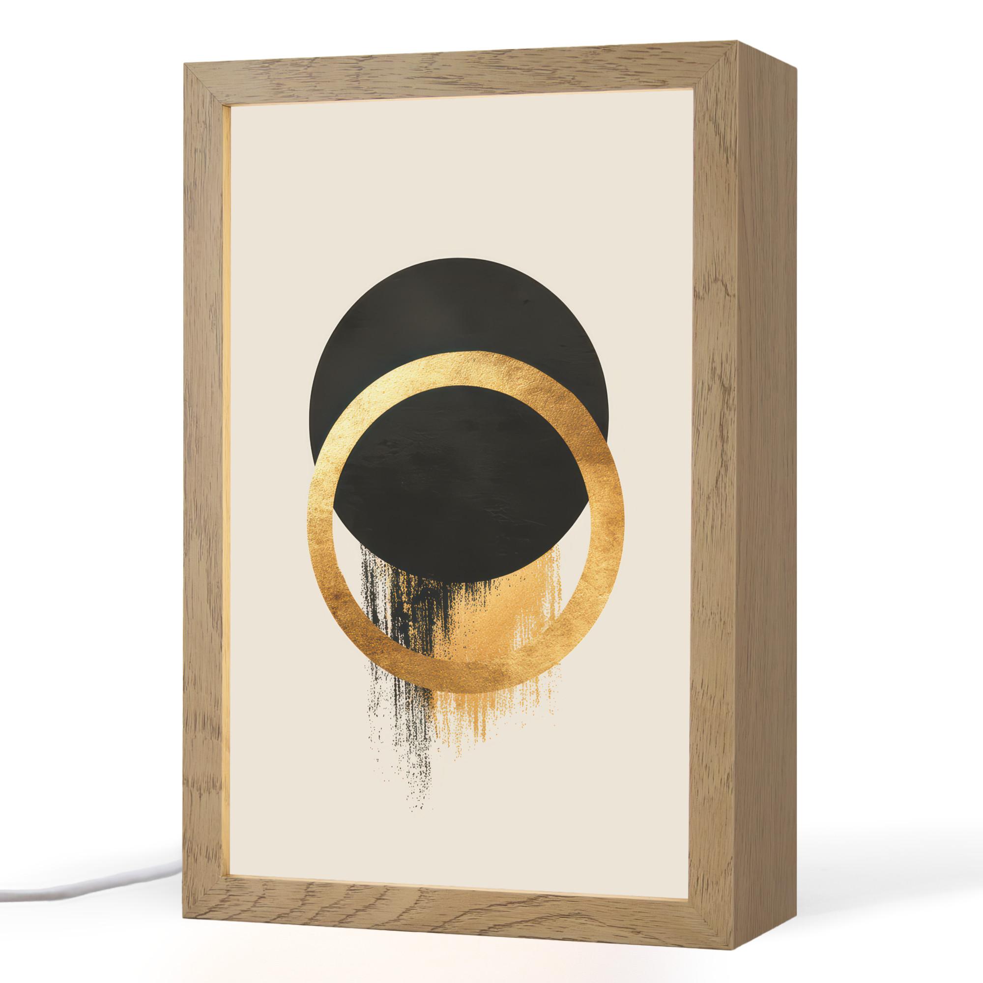 TISCHLEUCHTE Abstraktes Design - Schwarzer Kreis - Farbflecken 20x30 cm - Bernsteinfarben, Holzwerkstoff (8/20/30cm) - OnlyWow