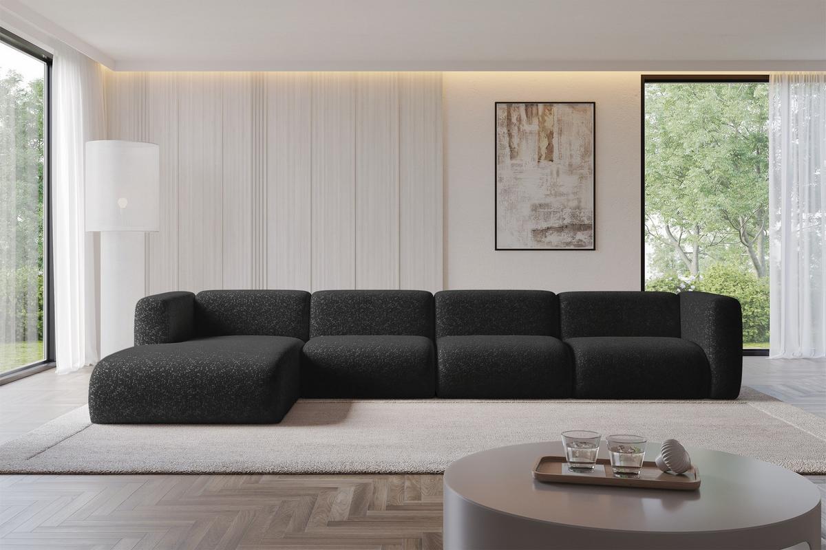 ECKSOFA Ottomane Links MIRA-L3 409x179x70 Schwarz Velours - Schwarz, Holzwerkstoff/Kunststoff (409/179cm) - ALTDECOR