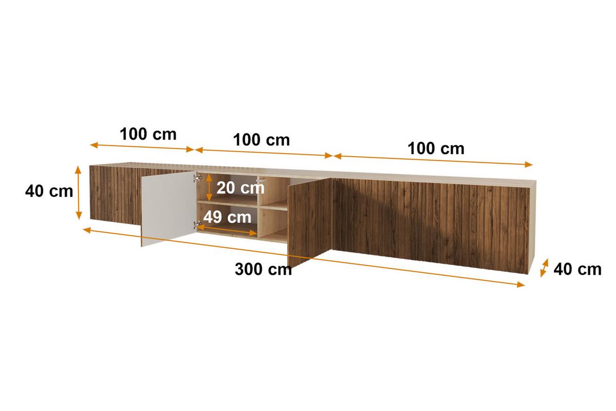 LOWBOARD KITO-W 3x100x40x40 cm - Artisan / Katania - Eiche Wotan/Eiche Artisan, Holzwerkstoff (300/40/40cm) - ALTDECOR