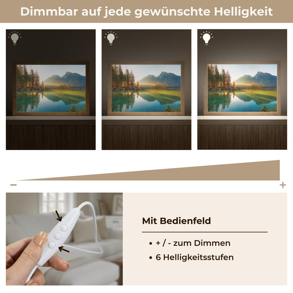 TISCHLEUCHTE See - Wald - Berge - Natur - Sonne - Landschaft 30x20 cm - Currygelb, Holzwerkstoff (8/30/20cm) - OnlyWow