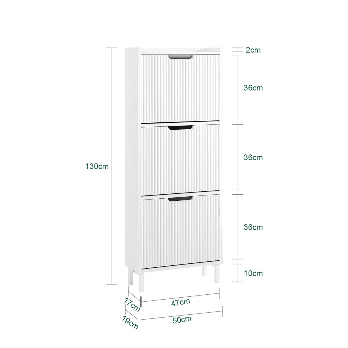 SCHUHSCHRANK mit 3 Klappen, Weiß 50x130x19cm - Weiß, Holzwerkstoff/Metall (50/130/19cm) - SoBuy
