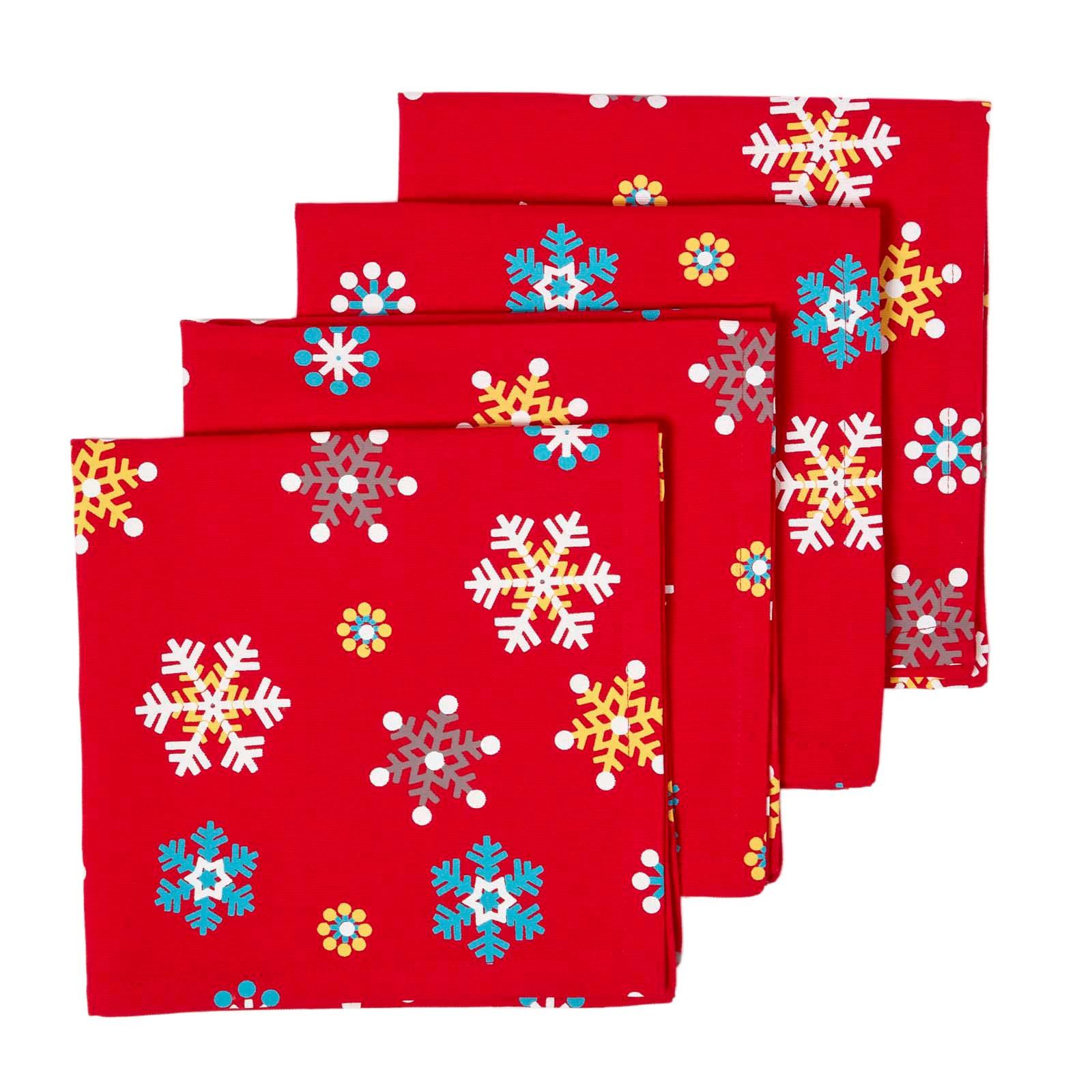 STOFFSERVIETTEN Weihnachten 45/45 cm, 4er-Set rot mit Schneeflocken - Rot, Textil (45/45cm) - Homescapes