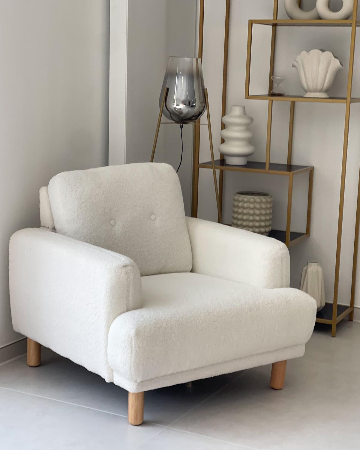 SESSEL Cremeweiß Tuve - Hellbraun/Weiß, Textil (88/85/90cm) - Beliani
