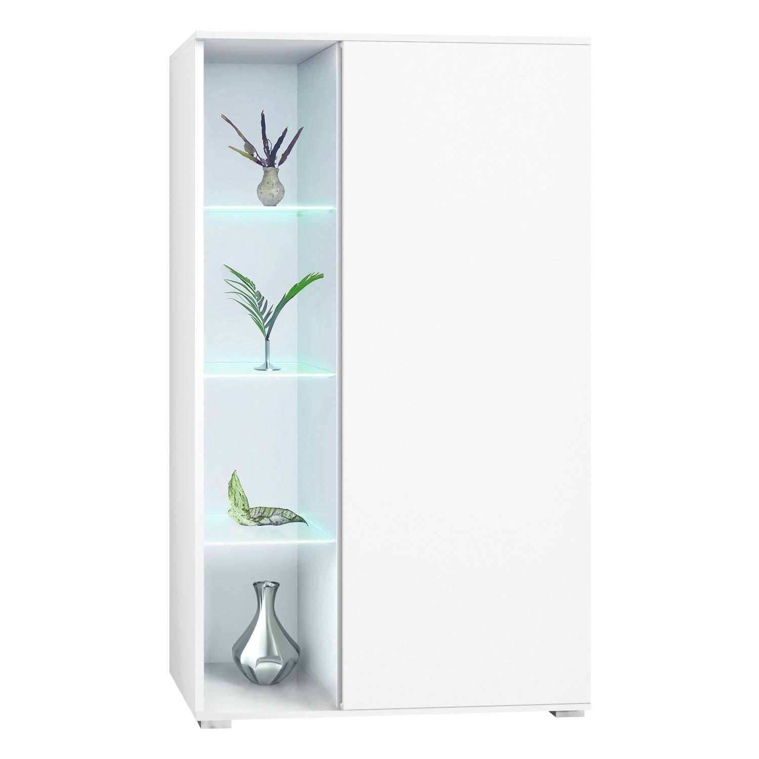 VITRINE Davos Weiß matt - Weiß, Holzwerkstoff (71.5/134/35cm) - Vladon