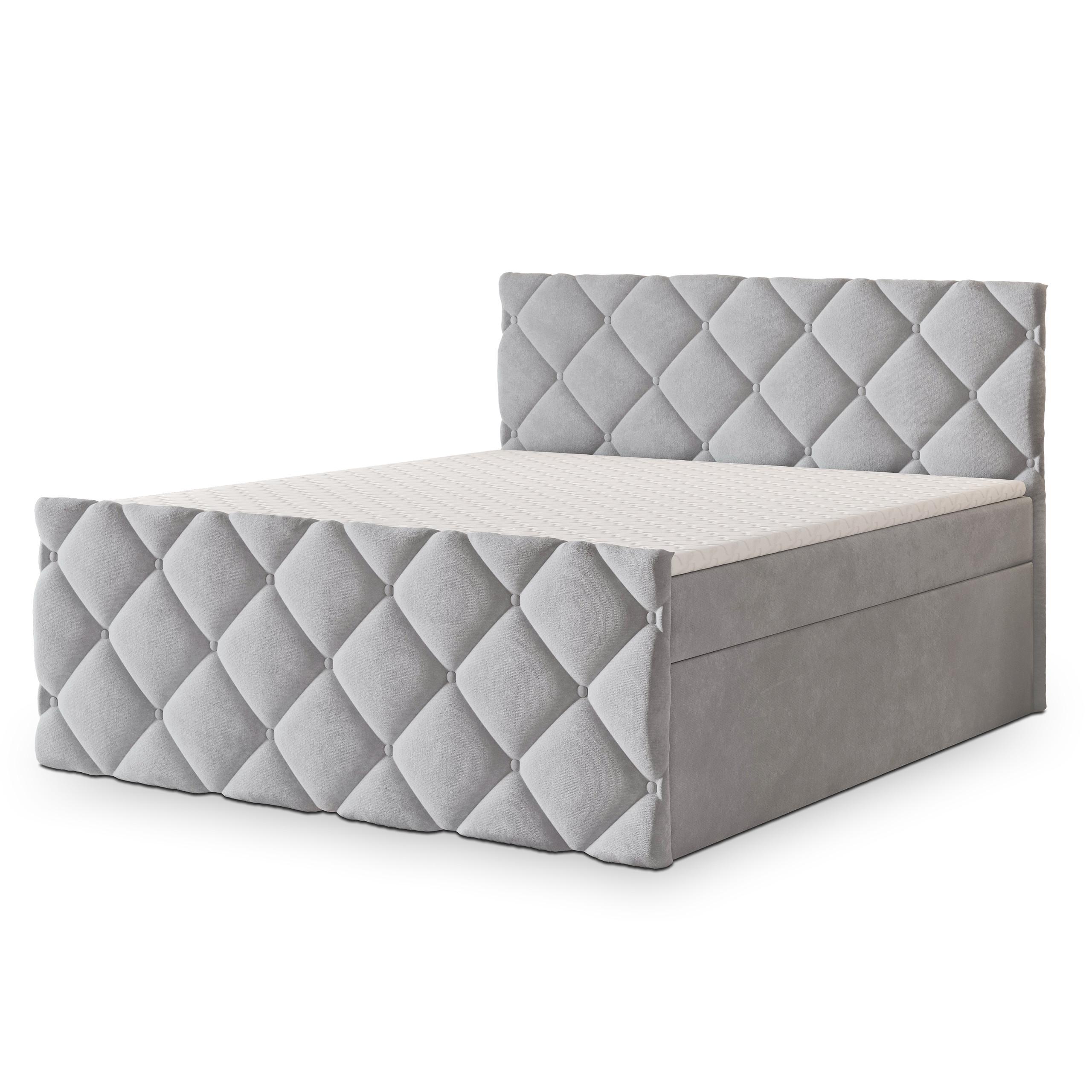 BOXBETT ROVARI 160x200 cm mit Matratze und Topper - Hellgrau - Hellgrau, Holz (160/200cm) - MASSENO