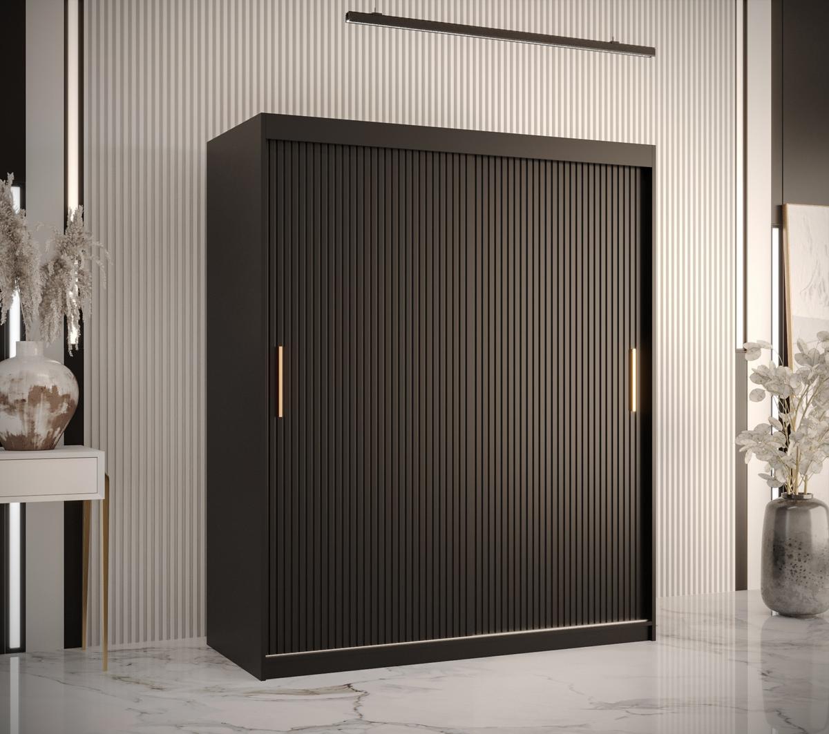 SCHWEBETÜRENSCHRANK 200/150/62 2-türig - Goldfarben/Schwarz, Holz/Kunststoff (150/200/62cm) - MÖBEL KRYSPOL