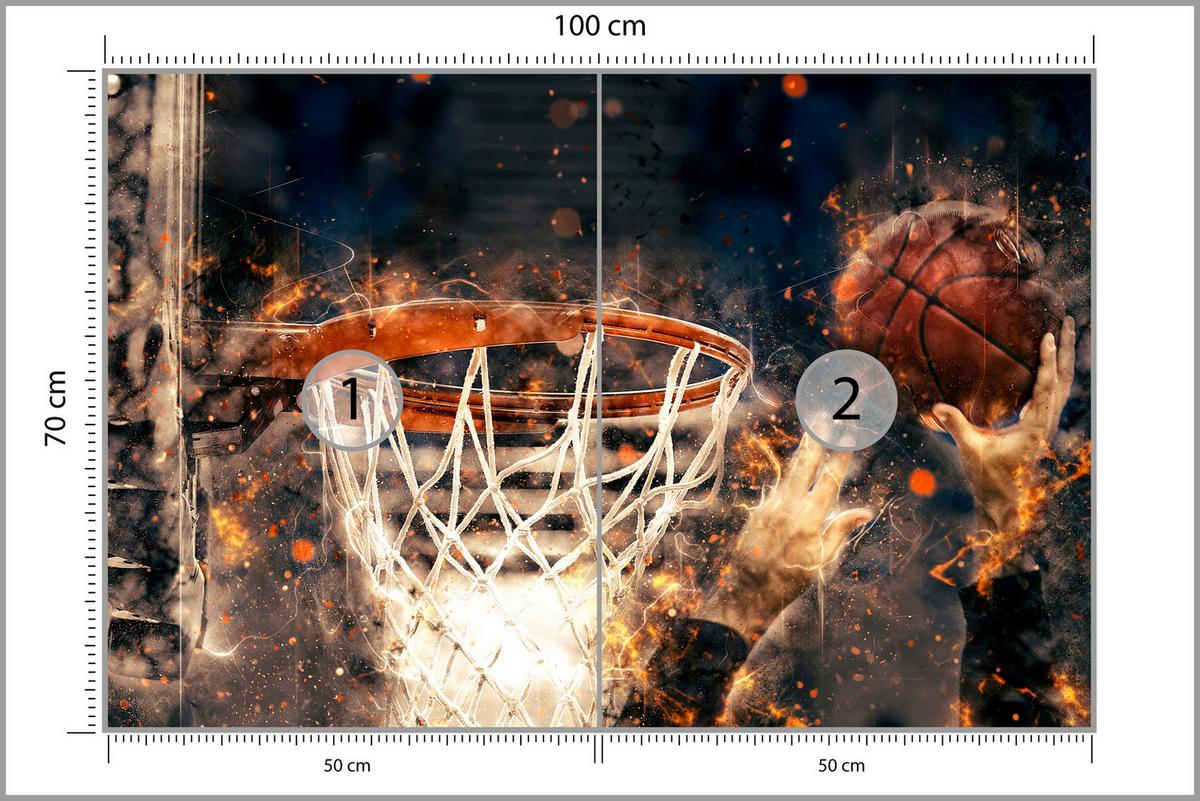 FOTOTAPETE für Jugendzimmer Aquarell Basketball Dunk Sport 100x70 - Beige/Schwarz, Papier (100/70cm) - Muralo