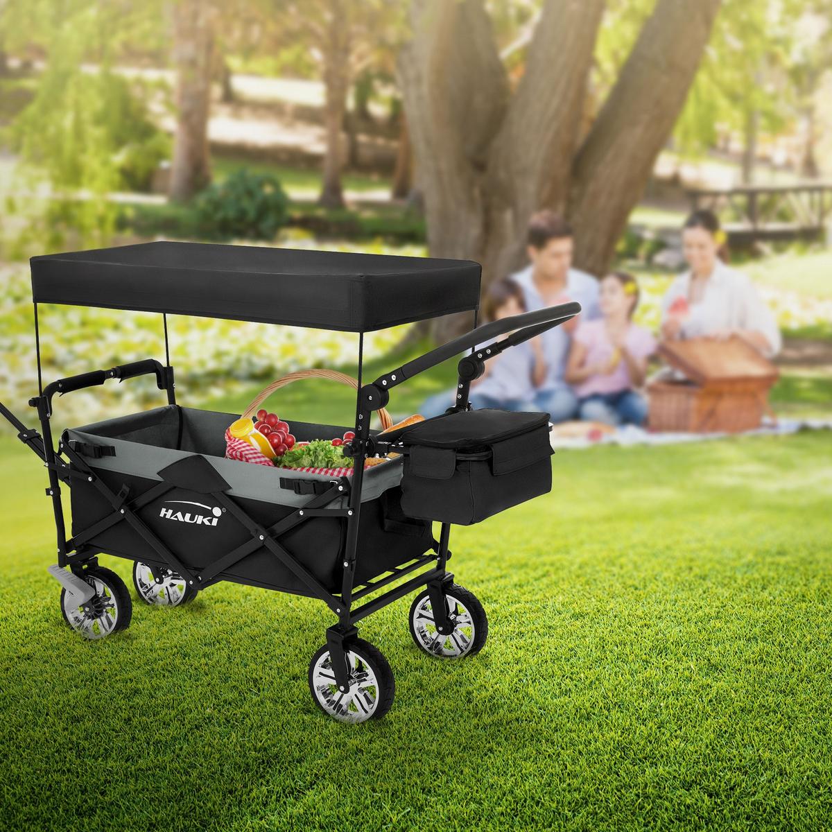 BOLLERWAGEN faltbar mit Dach XXL Schwarz-Grau Handwagen für Kinder Strand Picknick - Schwarz, Metall (56/99/196cm) - Hauki