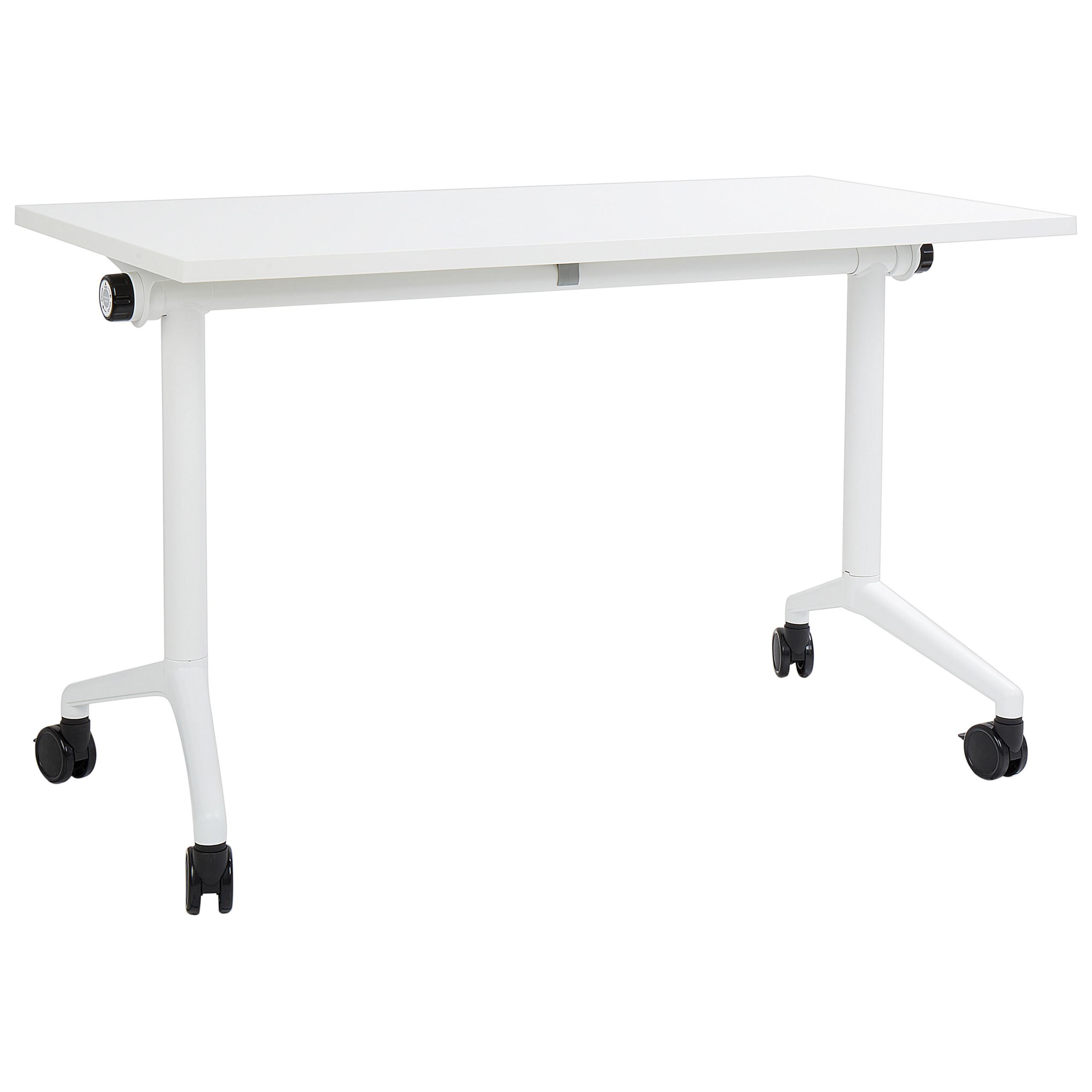 SCHREIBTISCH Zusammenklappbarer Weiß 120/60 cm mit Rädern Cavi - Weiß, Holzwerkstoff (60/120/75cm) - Beliani