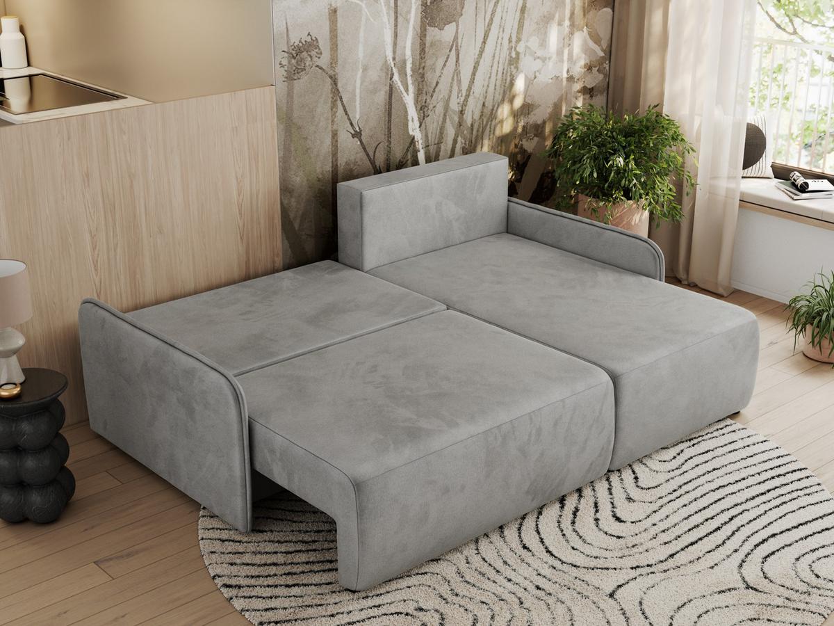 ECKSCHLAFSOFA ARPA L Hellgrau Velvet - rechts - Hellgrau/Schwarz, Kunststoff/Textil (150/198cm) - MKS