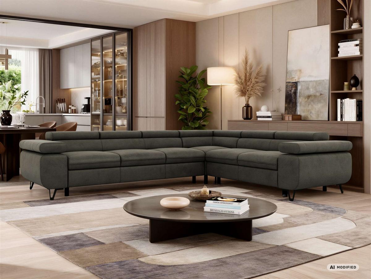ECKSOFA NORDEN L - Dunkelgrau Velvet - Links Seite - Dunkelgrau/Anthrazit, Textil/Metall (269/329cm) - MKS