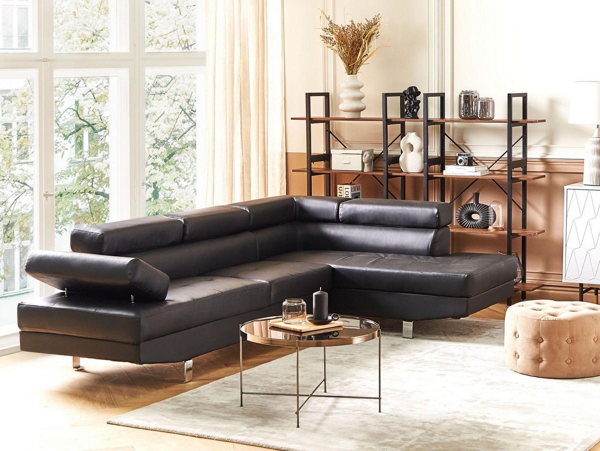 ECKFSOFA 5-Sitzer Kunstleder Schwarz linksseitig Norrea - Silberfarben/Schwarz, Kunststoff (261/193cm) - Beliani