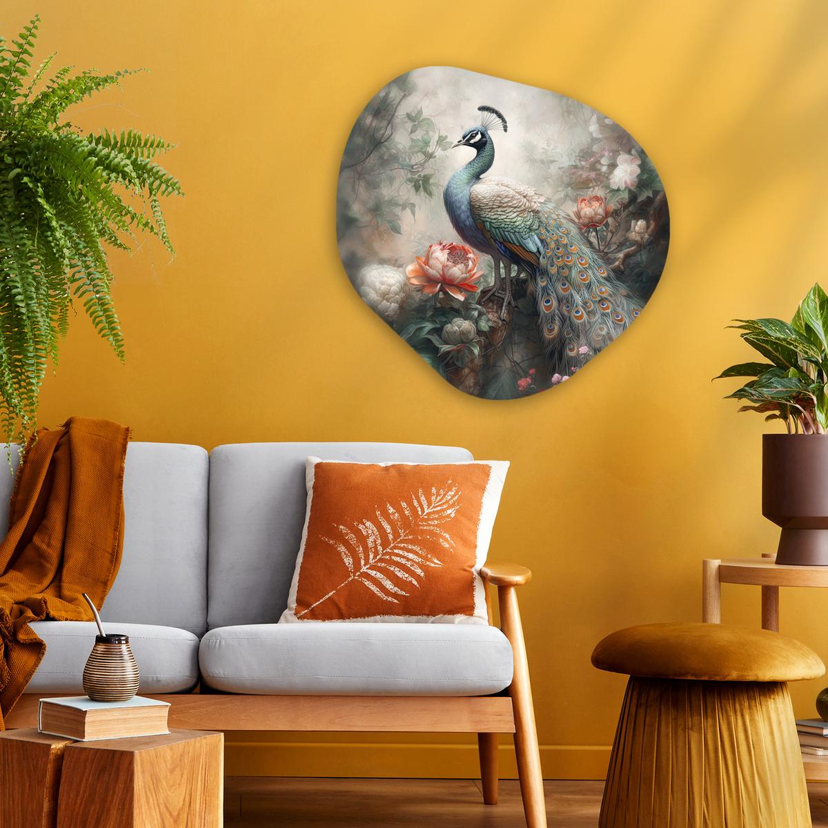 WANDBILD Pfau - Pfauenfedern - Vogel - Dschungel - Blumen Wandbild 60x60 cm - Smaragdgrün, Kunststoff (60/60cm) - MuchoWow