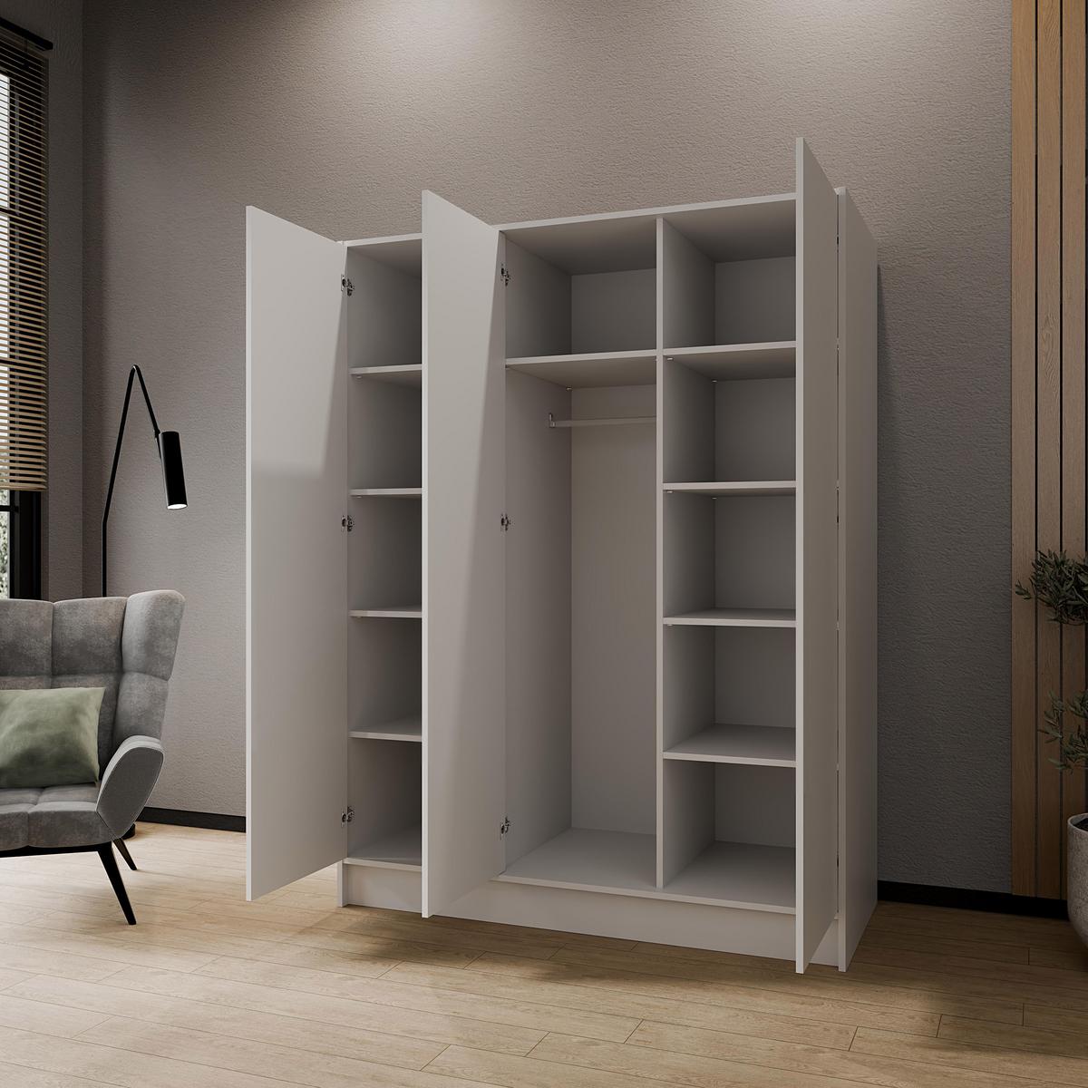 DREHTÜRENSCHRANK Gava mit drei, glatten Türen, Weiß - Weiß, Holzwerkstoff (150/200/51cm) - Beautysofa