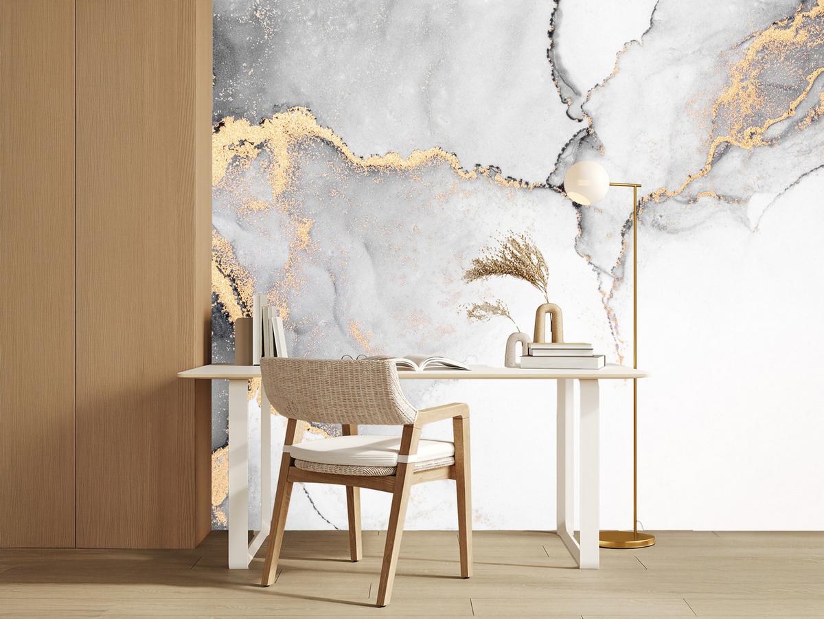 FOTOTAPETE Grauer Marmor Muster Abstraktion 100x70 - Beige/Schwarz, Papier (100/70cm) - Muralo