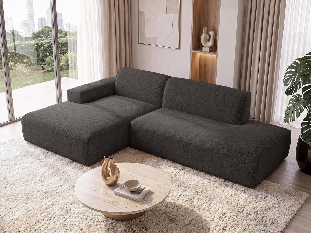 ECKSOFA L Form Didim Duo Graphit 288/162/80 cm – stilvolle kleine Eckcouch Links - Graphitfarben/Schwarz, Kunststoff/Textil (288/162cm) - AX Living